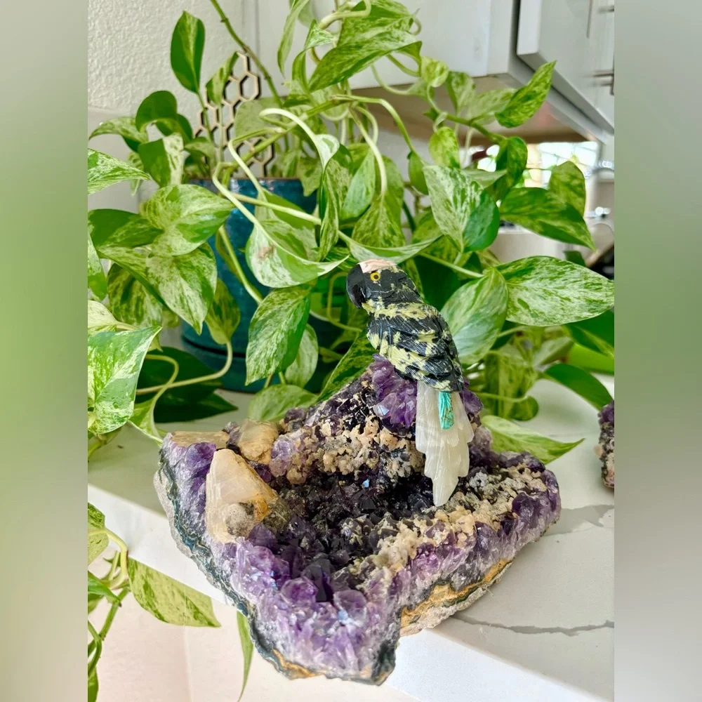 Parrot Carving on Amethyst ~ Crystal Art